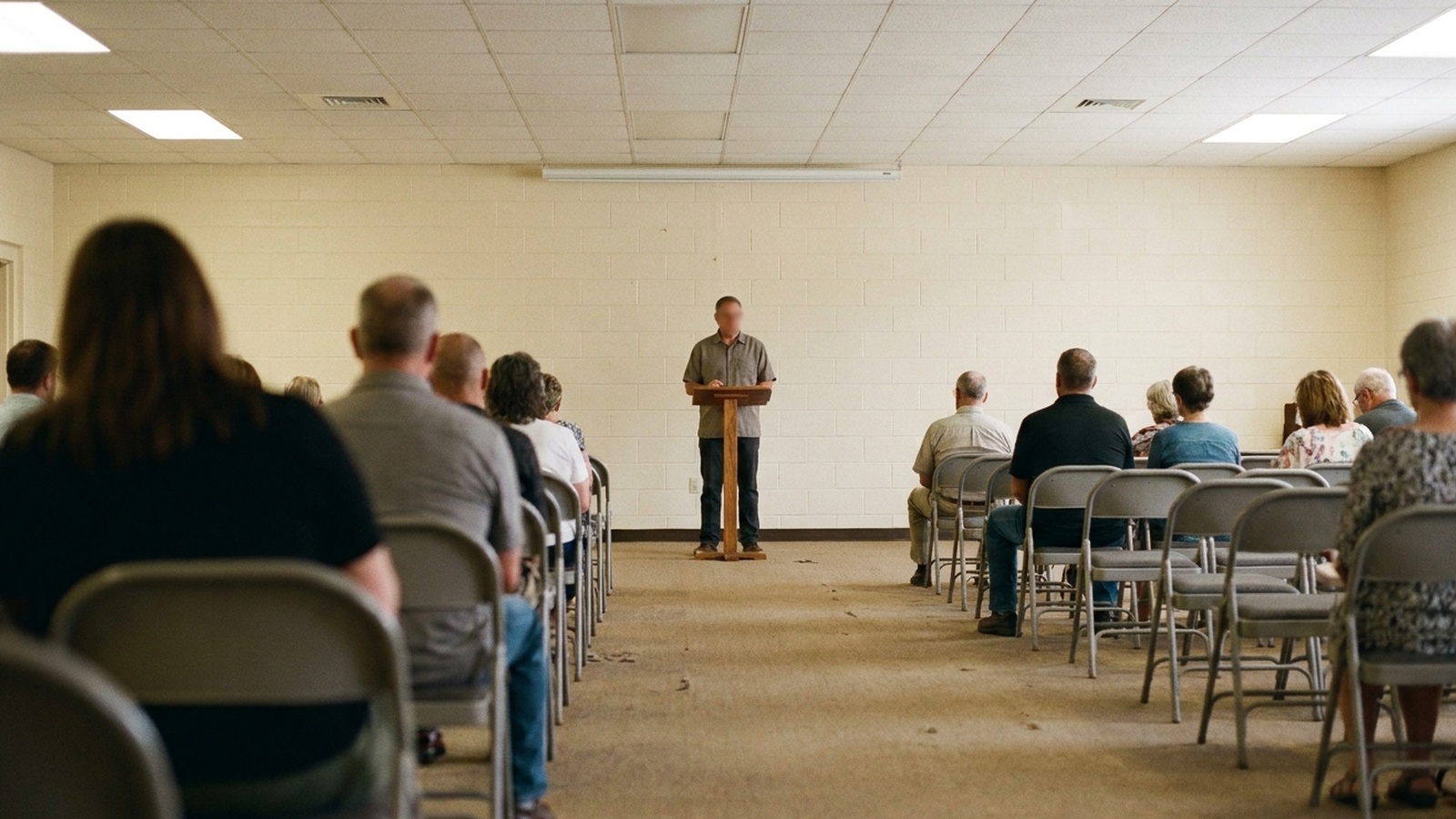 Preaching, framed wide